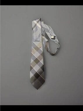 Burberry Men's Gray Plaid Tie - Neutral Plaid Neck Tie